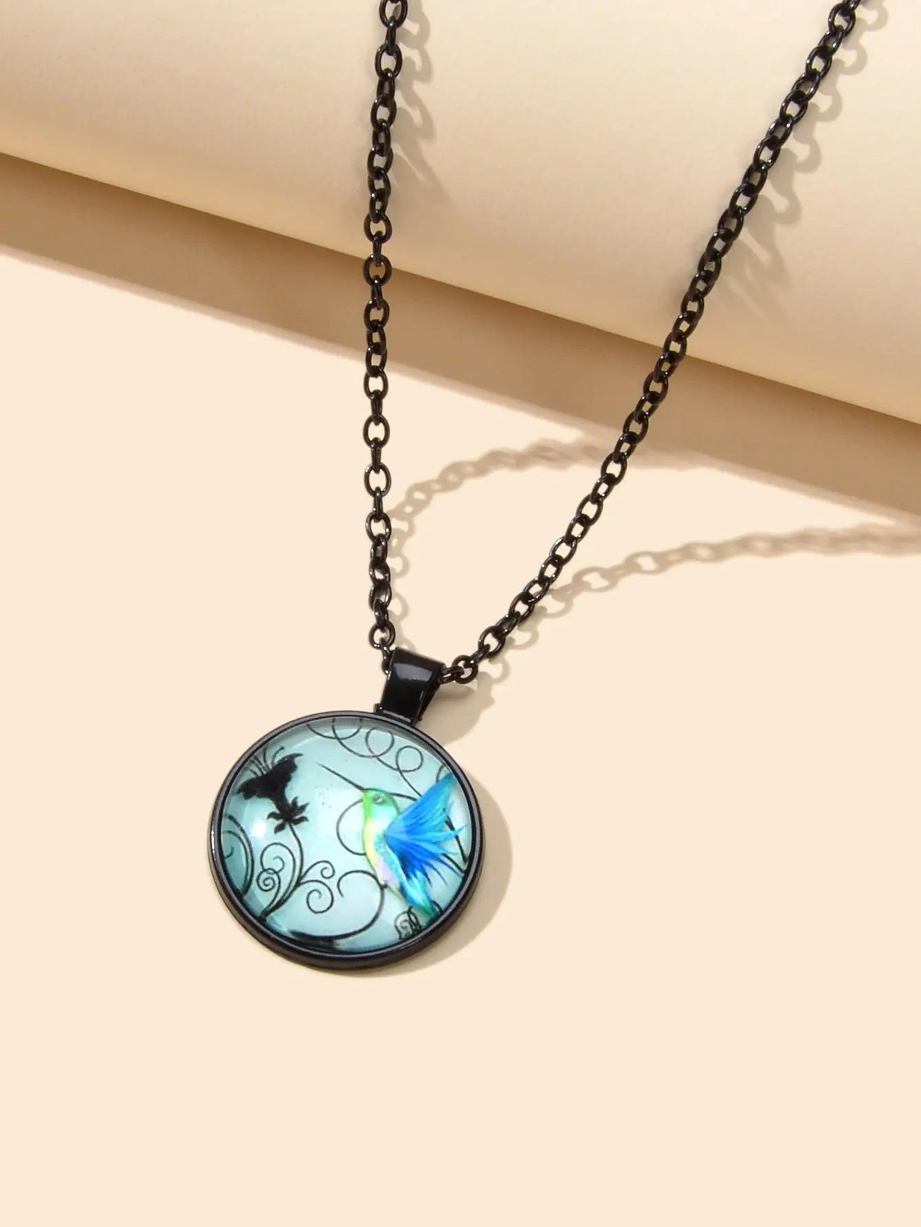 Vintage Retro Jewelry Black Chain Bird Pattern Round Charm Necklace Accessories Feelontop Jewellery