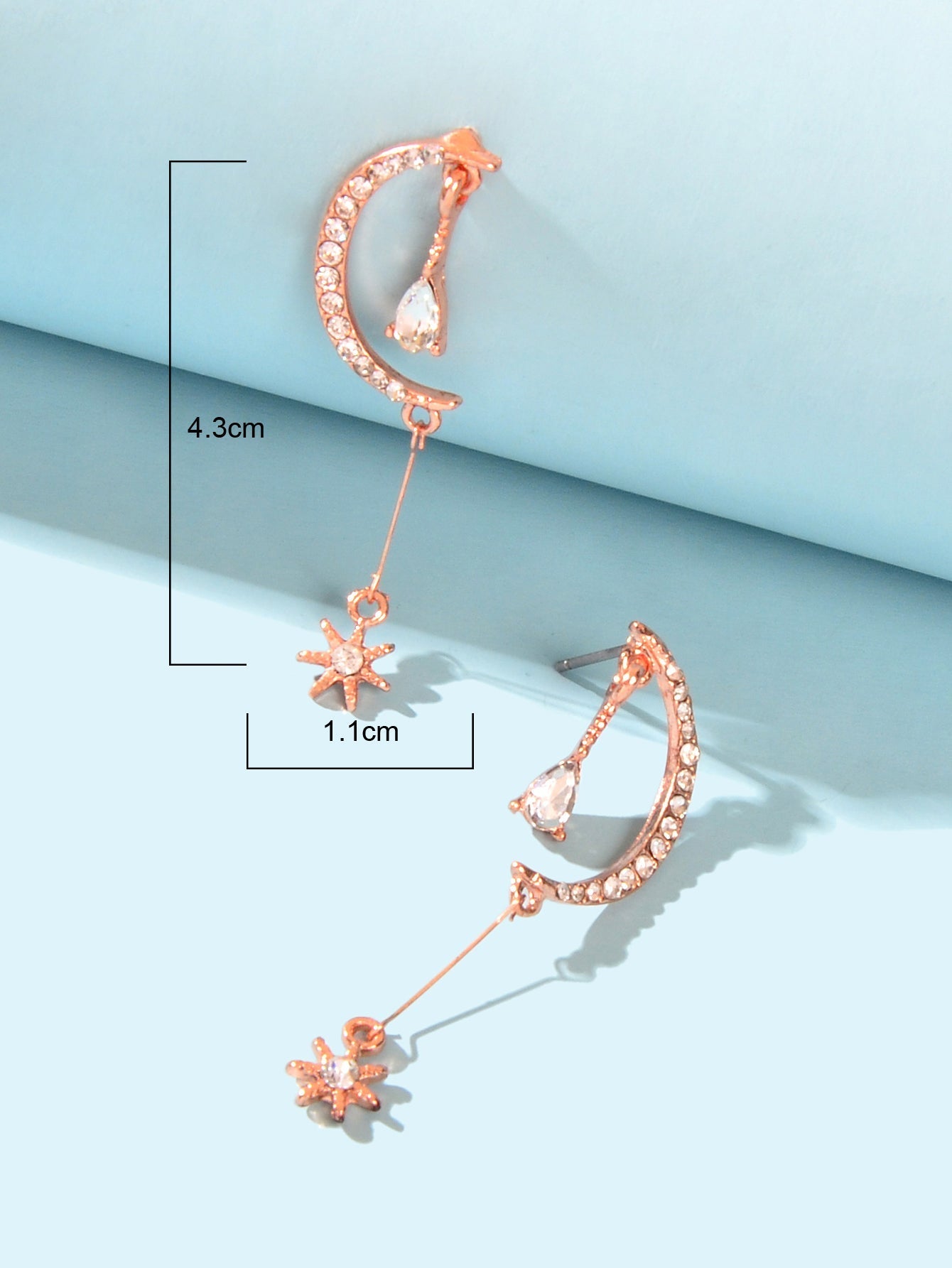 Wedding Rosegold Rhinestone Moon Dangle Drop Chandelier Teardrop Bridal Earrings Feelontop Jewellery