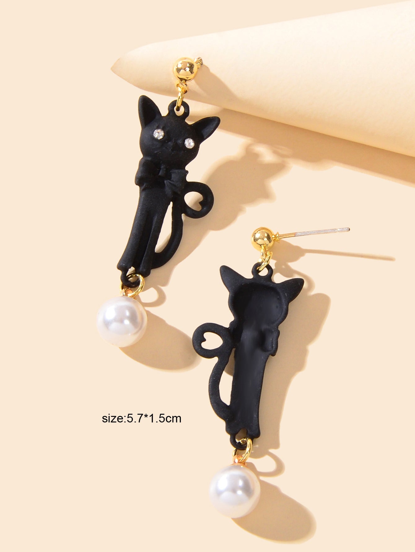 Funny Personality Creative Animal White Black Long Cat Dangling Element Earrings Feelontop Jewellery