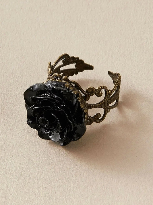 Retro Gothic Jewellery Resin Flower Open Cuff Finger Ring Antique Accessories Feelontop Jewellery