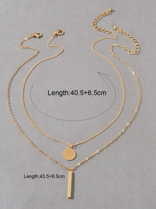 2 pcs Trendy Daily Gold Chain Disc Stick Charm Necklace Minimalist Jewelry Gifts Feelontop Jewellery