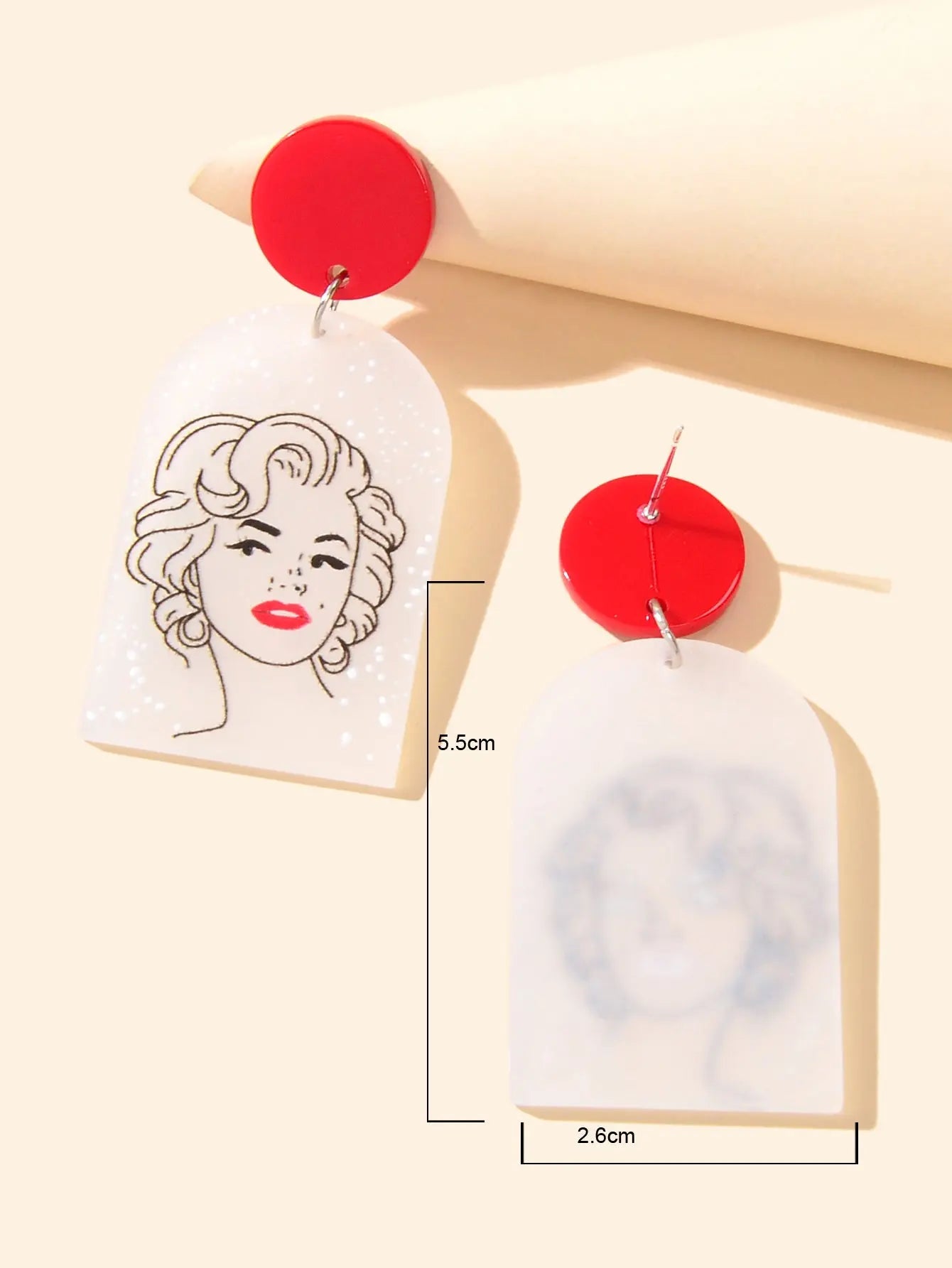 White Red Acrylic Geometric Portrait Pattern Lightweight Earrings Party Jewelry Feelontop Jewellery