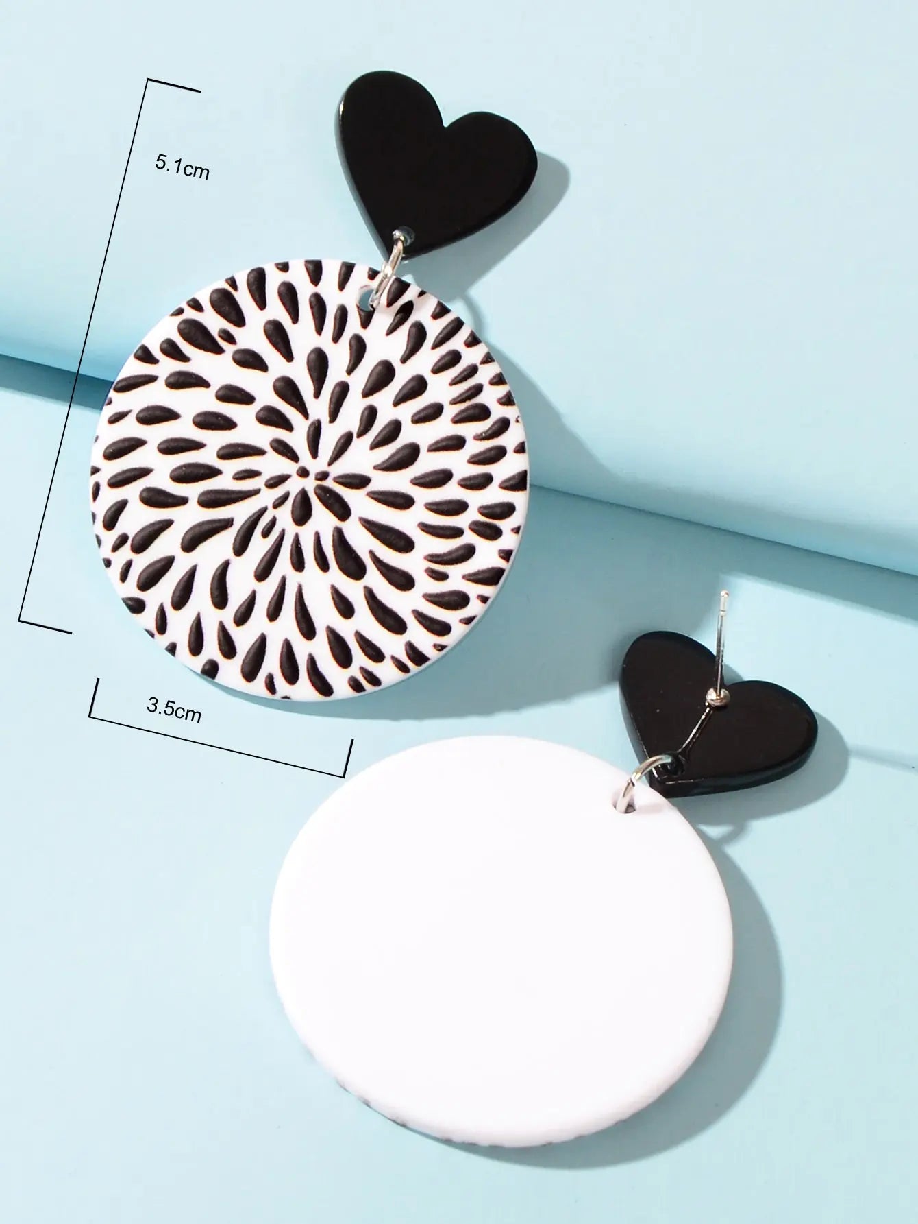 Boho Retro White Black Geometric Pattern Heart Round Acrylic Holiday Earrings Feelontop Jewellery