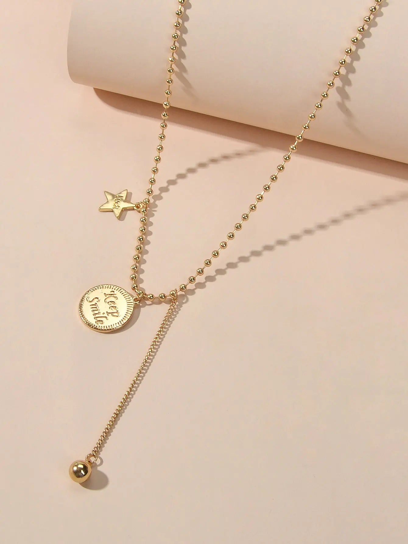 Dainty Party Jewellery Gold Popcorn Chain Luck Letter Star Round Charm Necklace Feelontop Jewellery