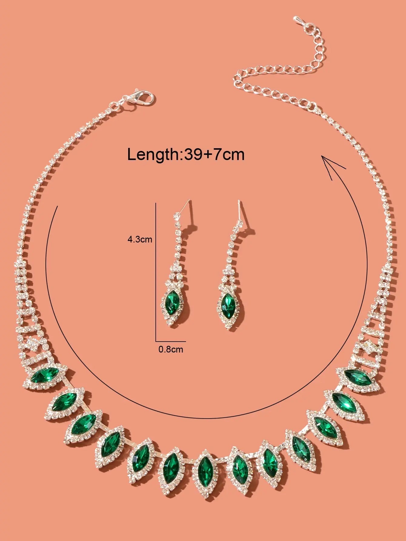 Luxurious Jewellery Set Green Imitation Gemstone Collar Necklace Dangle Earrings Feelontop Jewellery