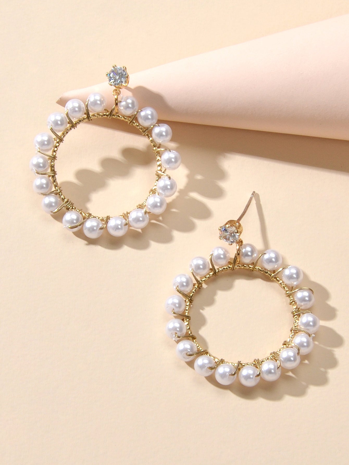 Retro Textured Jewelry Faux Pearl Decor Circle Dangle Earrings for Wedding Party Feelontop Jewellery