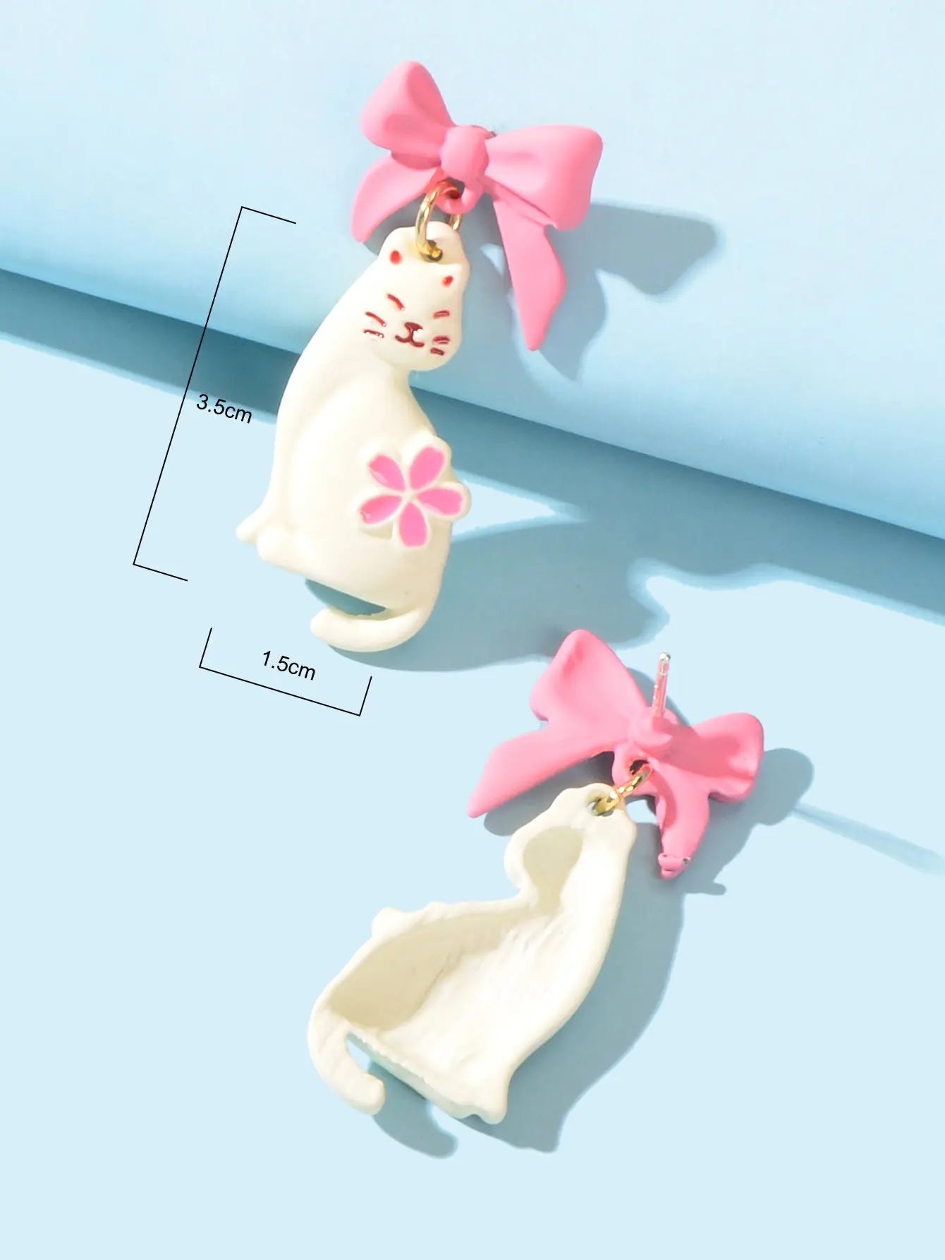 Handmade Cartoon Accessories Flower Bow-knot White Cat Piercing Stud Earrings Feelontop Jewellery