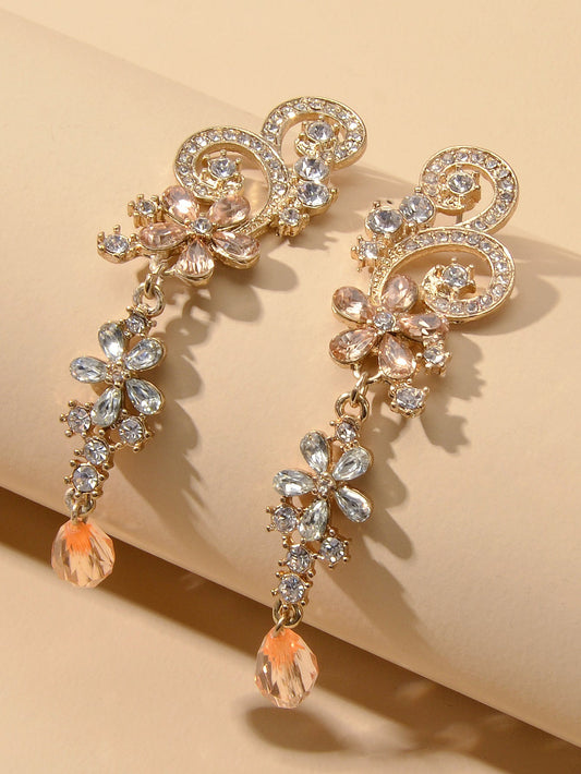 Rhinestone Crystal Decoration Flower Chandelier Earrings Luxury Wedding Jewelry Feelontop Jewellery