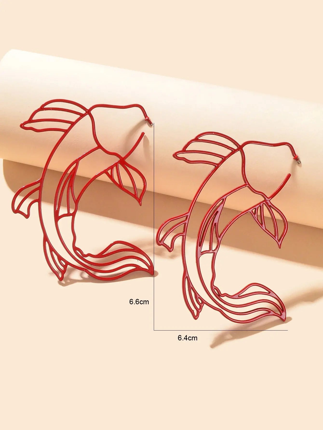 Personality Red Hollow Fish Stud Exaggerated Earrings Party Decoration for Women Feelontop Jewellery