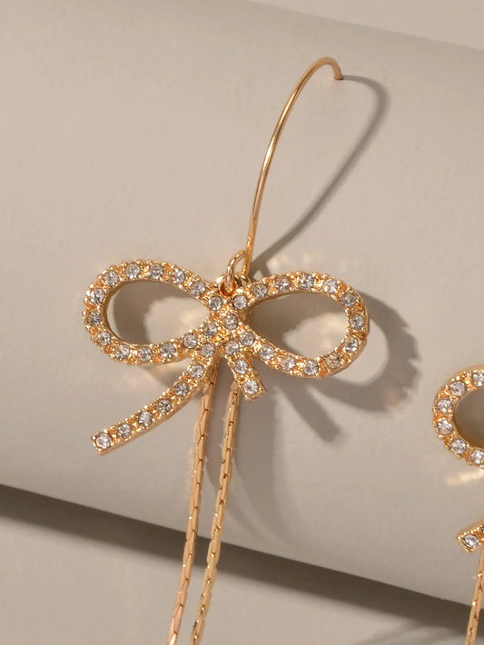 Trendy Female Jewellery Rhinestone Long Chain Bowknot Pendant Earrings for Women Feelontop Jewellery