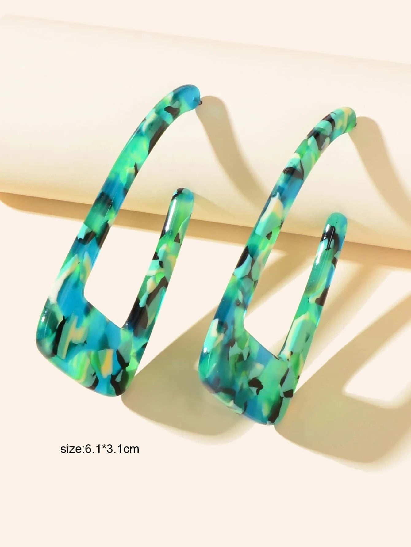 Statement Mottled Green Resin Geometric Dangle Polygonal Bohemian Earrings Gift Feelontop Jewellery