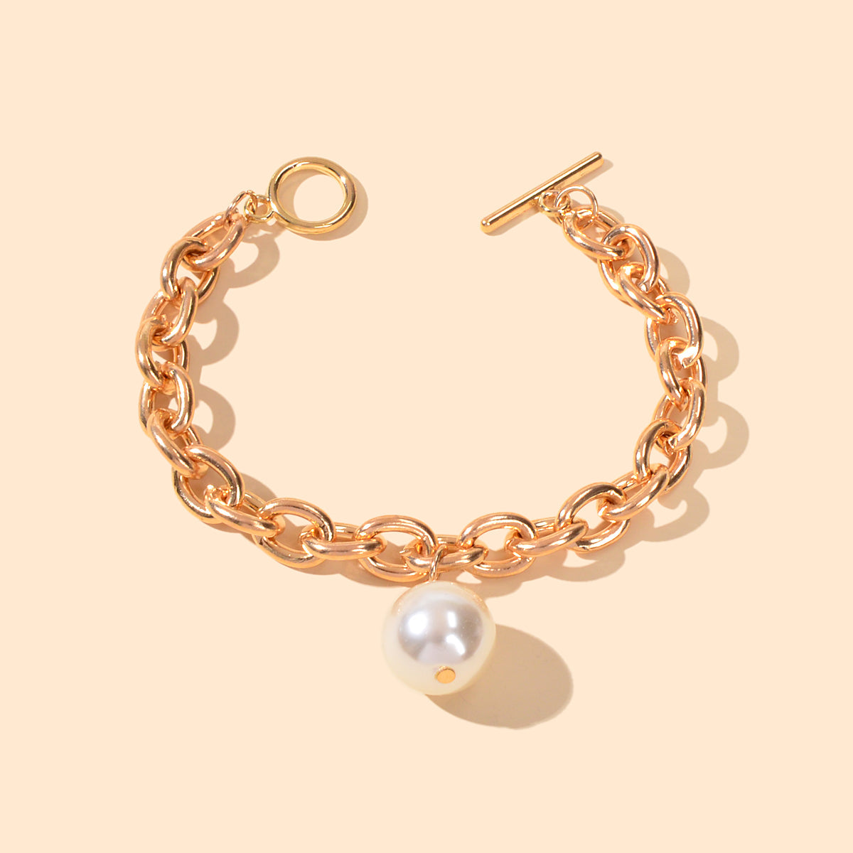 Punk Retro Pearl Beads Charm Crude Gold Link Bracelet Minimalist Ladies Jewelry Feelontop Jewellery