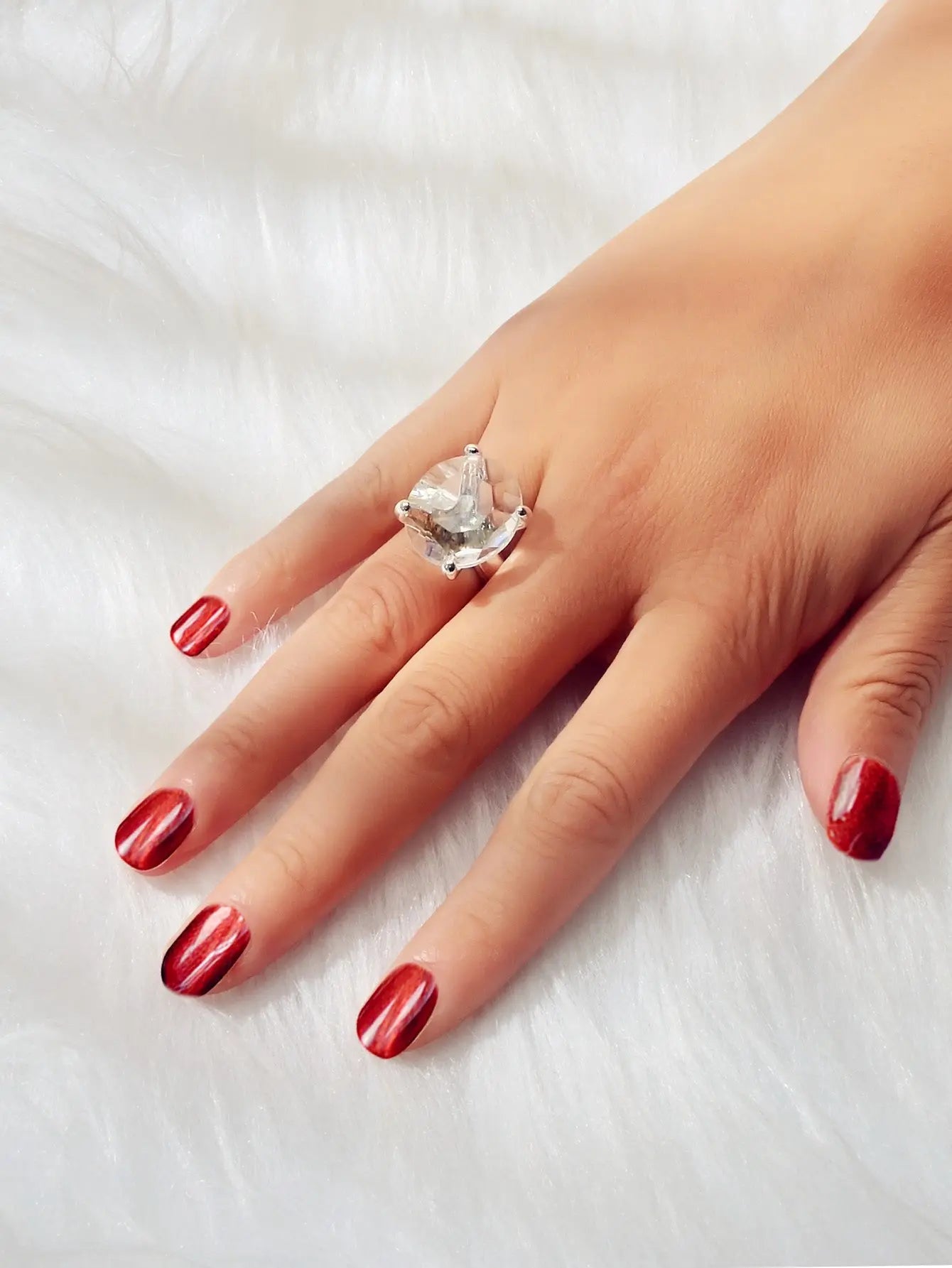 Perfect Engagement Gift Big Transparent Simulated Crystal Finger Ring Women Band Feelontop Jewellery