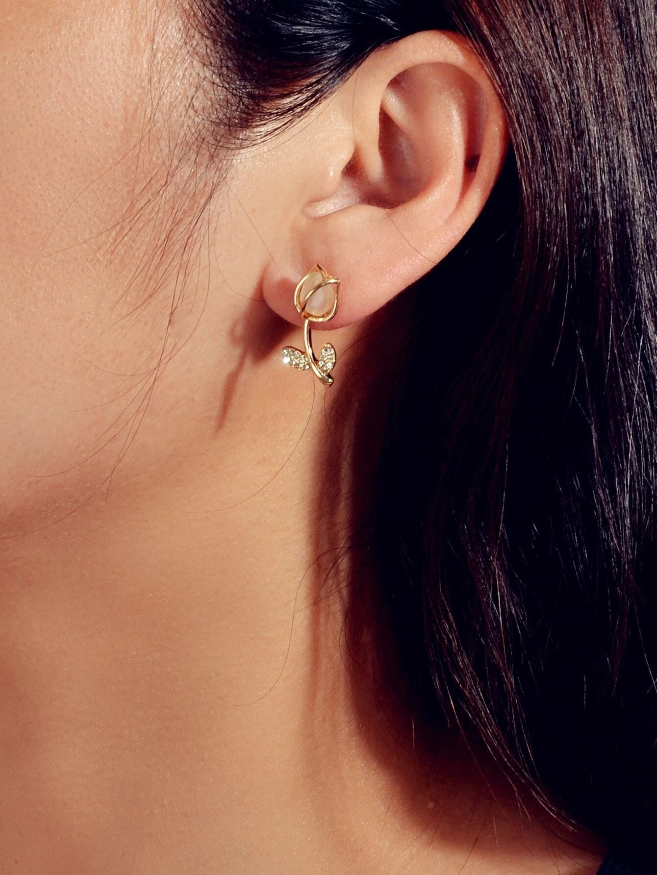 Gold Tone Fancy Gorgeous Crystal Stud Lovely Floral Earrings Party Gift Jewelry Feelontop Jewellery