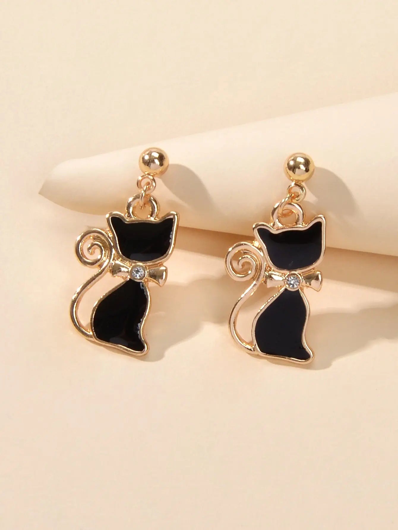 AU Post Rhinestone Black Cat Drop Stud Earrings Elegant Beautiful Jewellery Gift Feelontop Jewellery