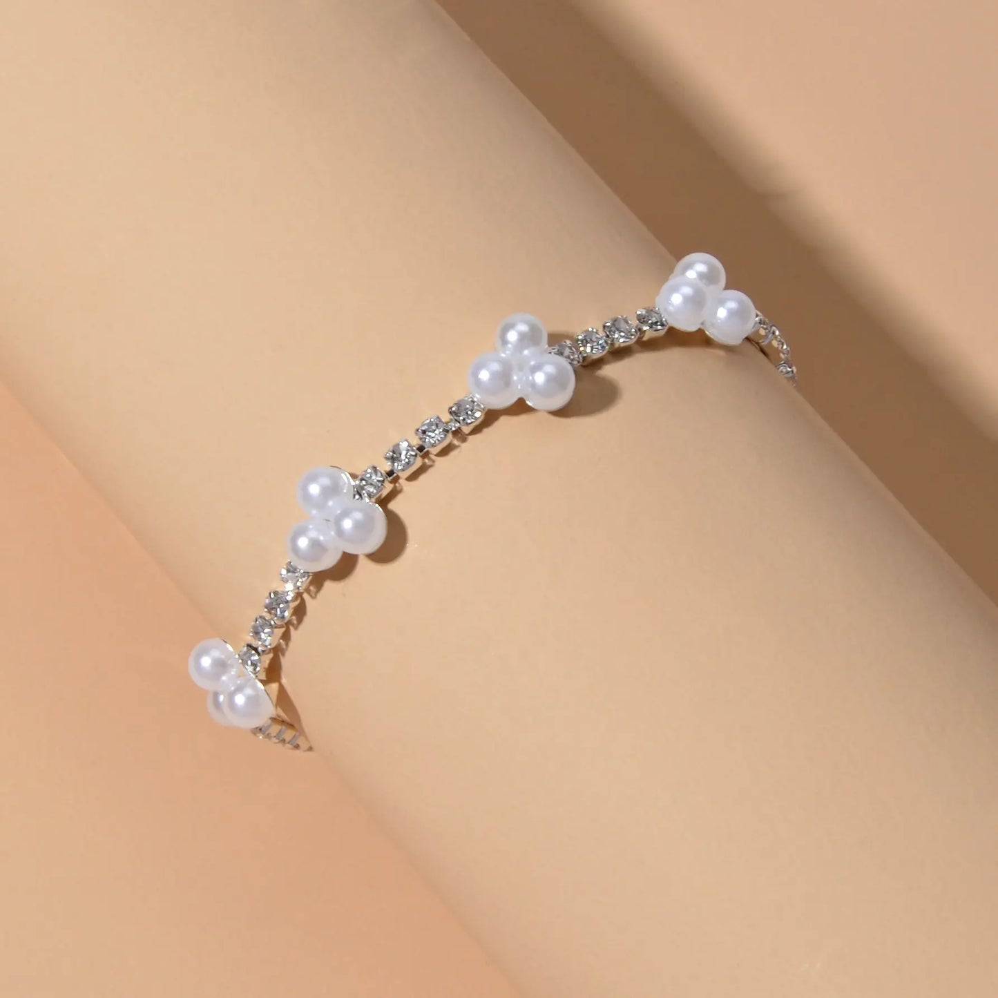 Luxurious Anniversary Wedding Jewellery Rhinestone Pearl Silver Chain Bracelets Feelontop Jewellery