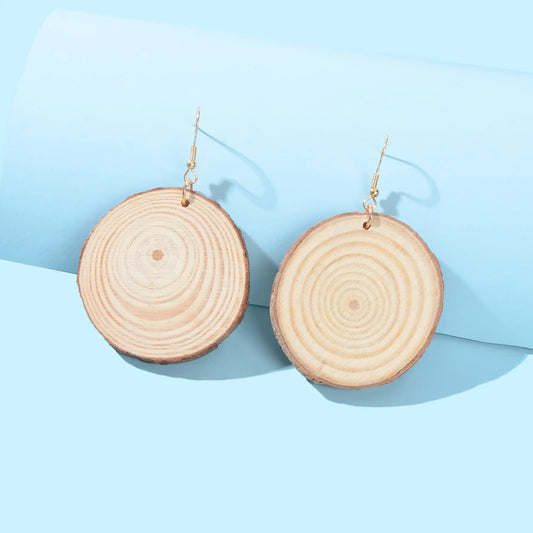 American Jewelry Ethnic Style Annual Rings Wood Dangle Hook Earrings for Holiday Feelontop Jewellery