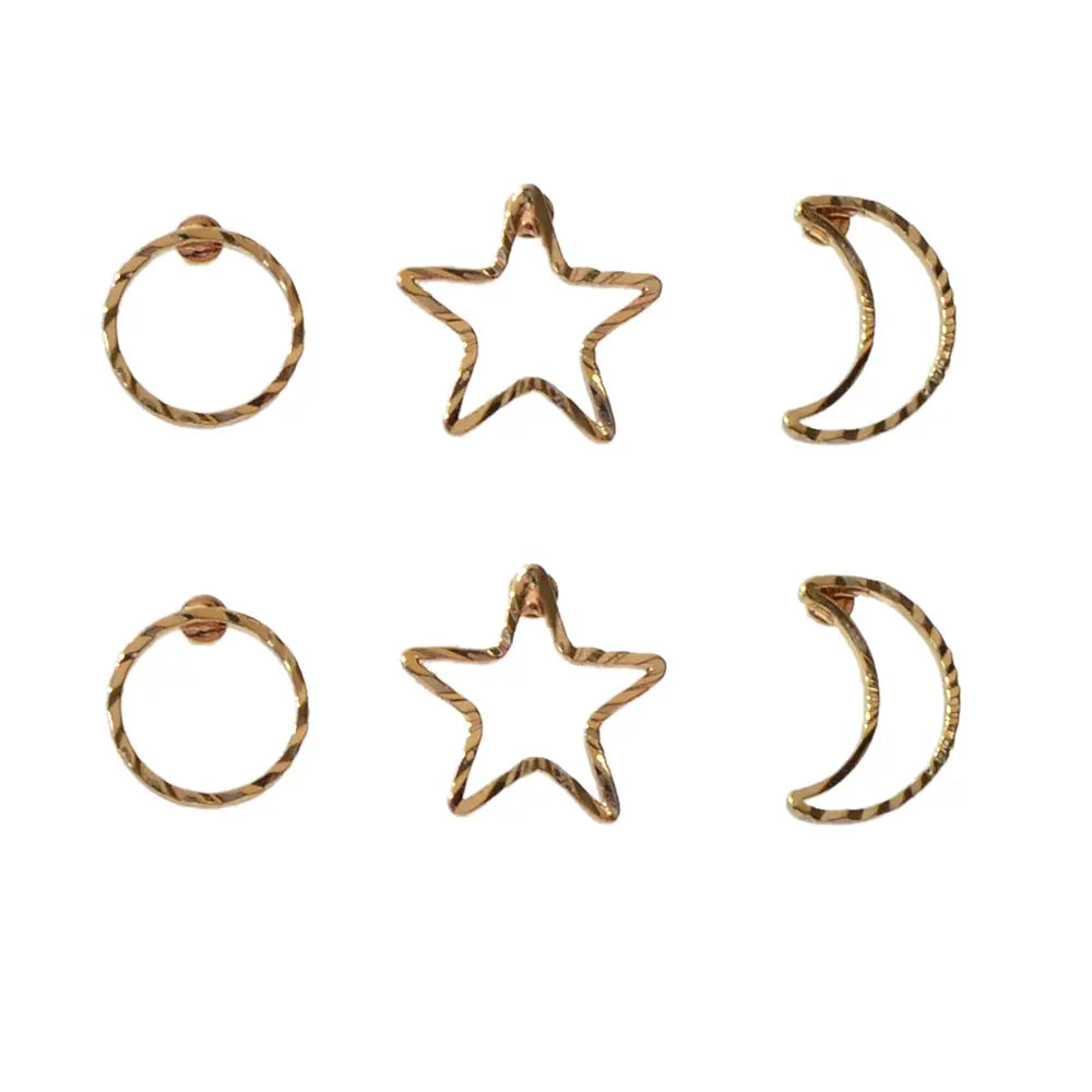 3 pairs Minimalist Jewelry Circle Star Moon Trendy Stud Small Earrings for Women Feelontop Jewellery