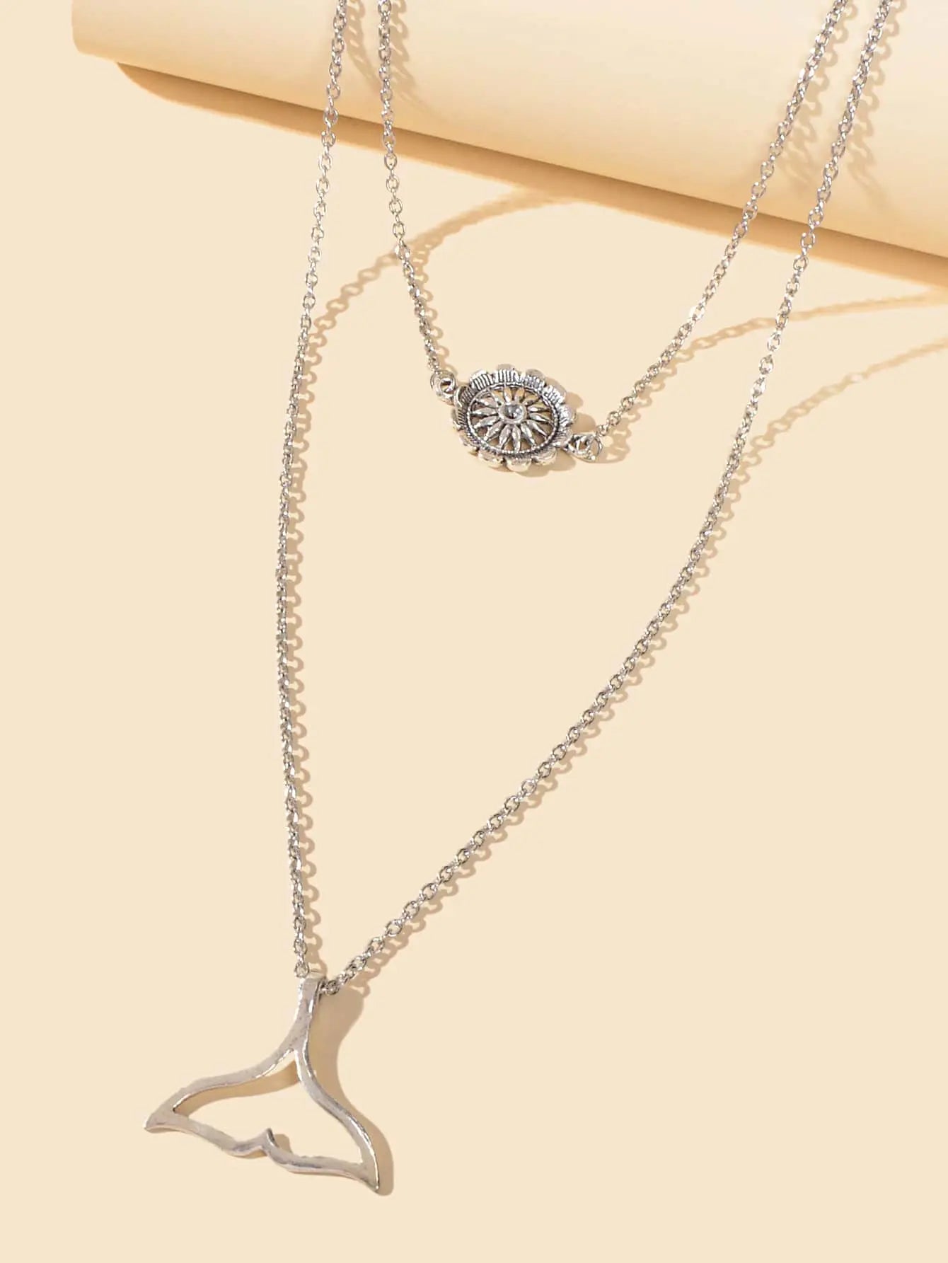 Bohemian Beach Jewelry Silver Layering Chain Choker Mermaid Tail Charm Necklace Feelontop Jewellery
