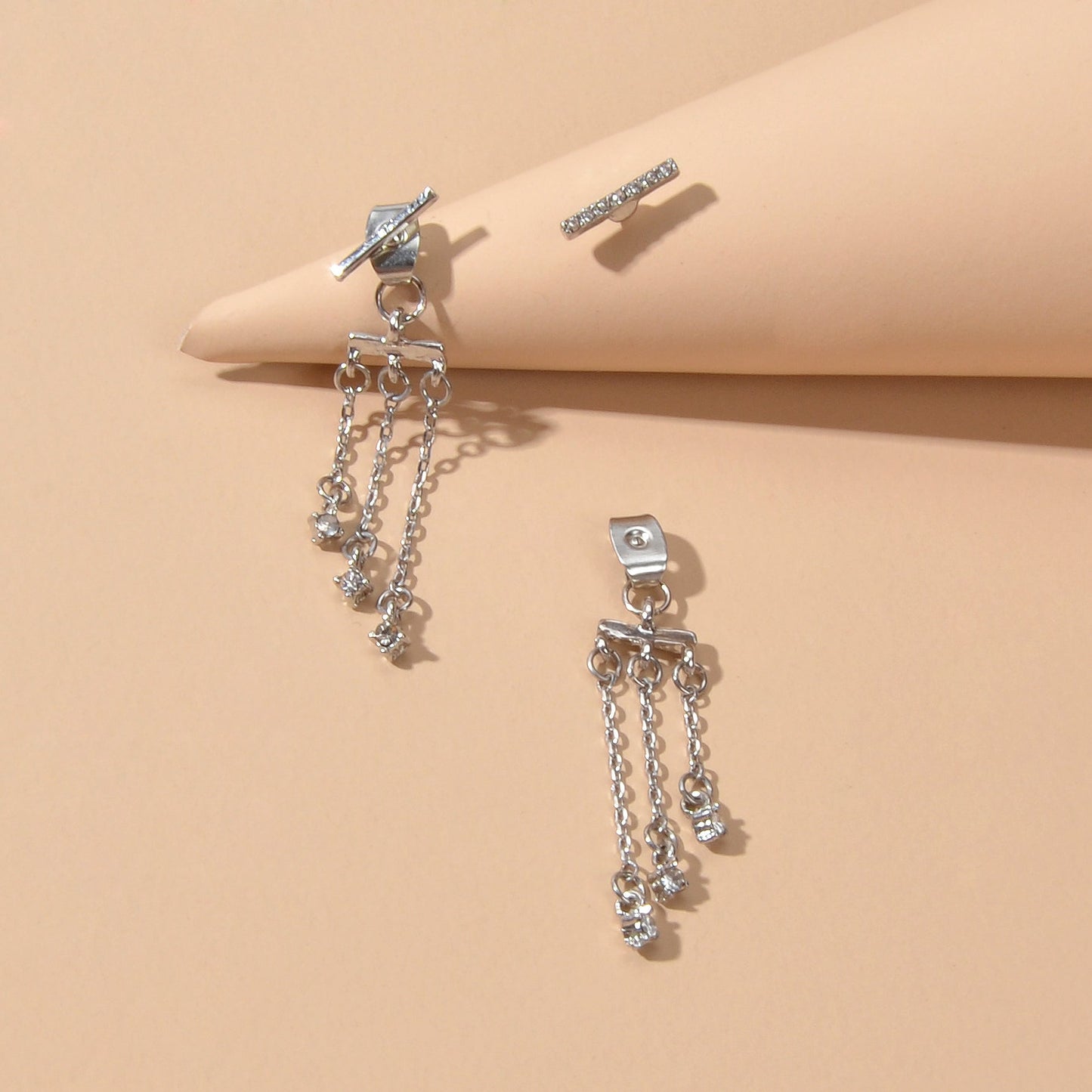 Delicate Jewelry Rhinestone Decor Silver Chain Tassel Charm Earrings Ear Jacket Feelontop Jewellery