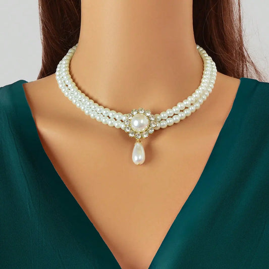 Elegant Double-Layered White Pearl Necklace Classic Jewelry Feelontop Jewellery