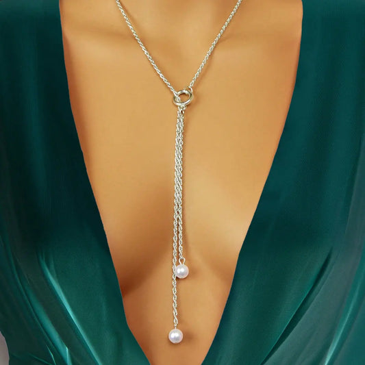 Pearl Pendant Lariat Long Necklace Elegant Versatile Jewelry Feelontop Jewellery