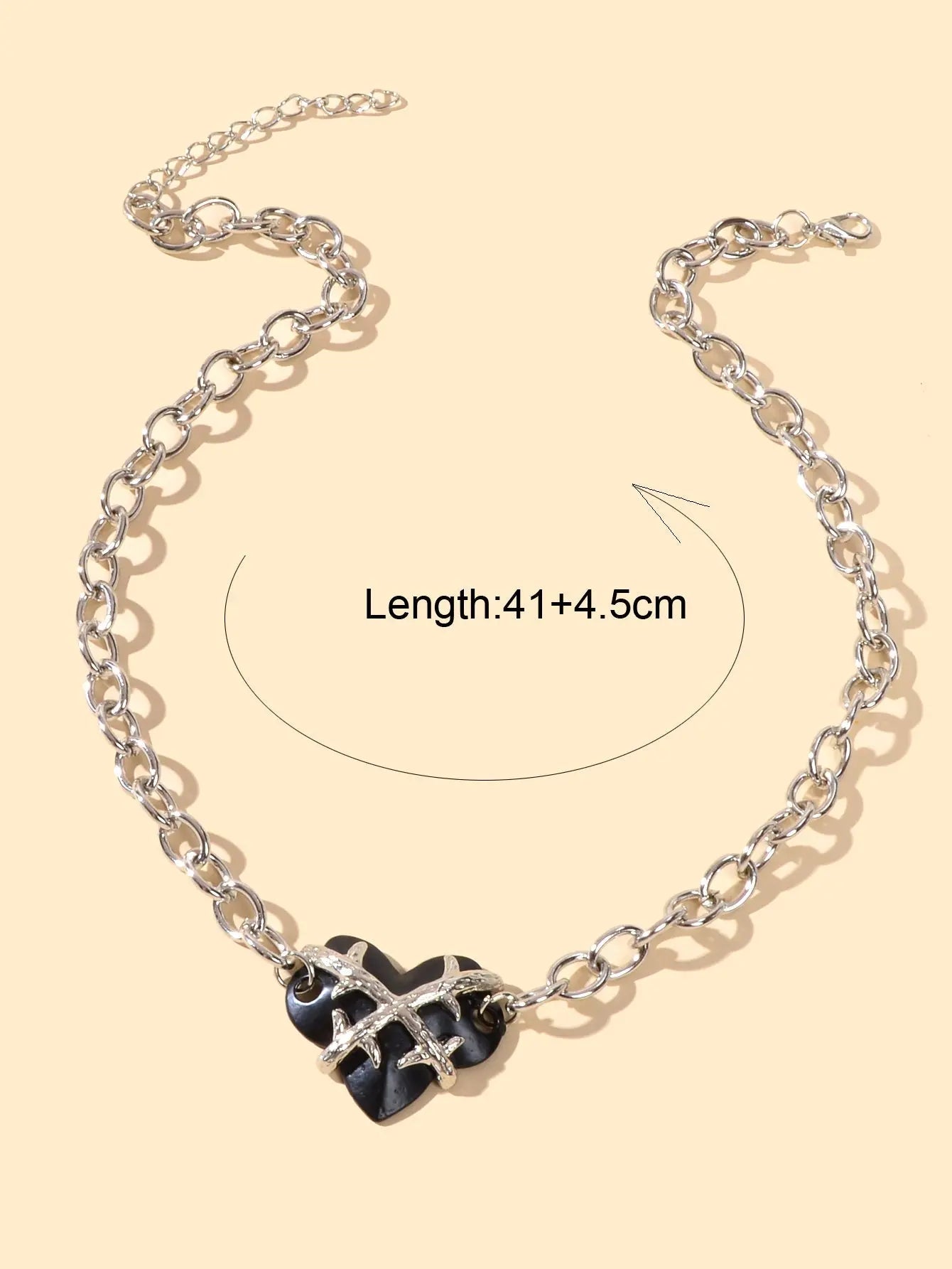 Designer Jewelry Crude Silver Chain Black Resin Heart Pendant Statement Necklace Feelontop Jewellery