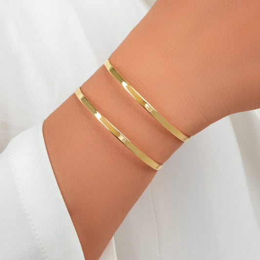 Double-Layered Gold Open Cuff Bangle Stylish Statement Bracelet Feelontop Jewellery