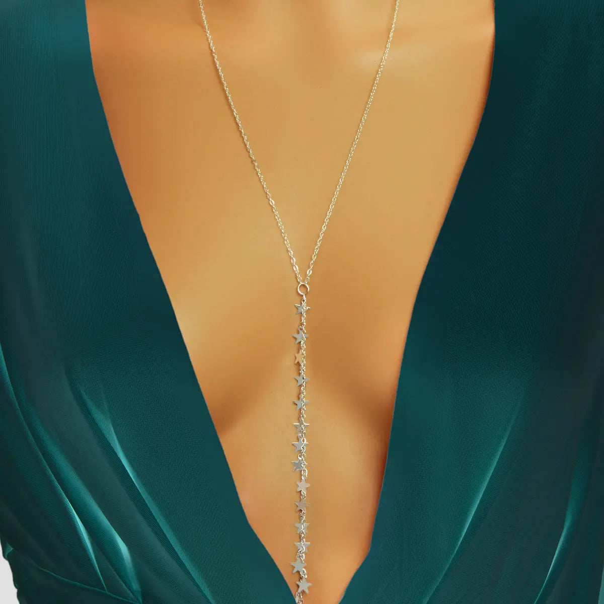 Stylish Dinner Jewellery Y Style Long Silver Chain Star Charm Pendant Necklace Feelontop Jewellery