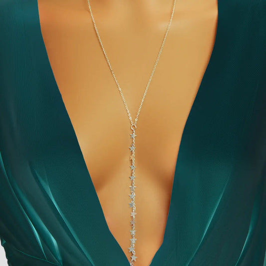 Stylish Dinner Jewellery Y Style Long Silver Chain Star Charm Pendant Necklace Feelontop Jewellery
