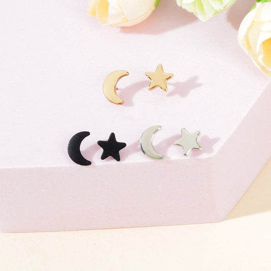 Starry Night Delight Moon and Stars Stud Earrings - Sparkle Under the Moonlight Feelontop Jewellery