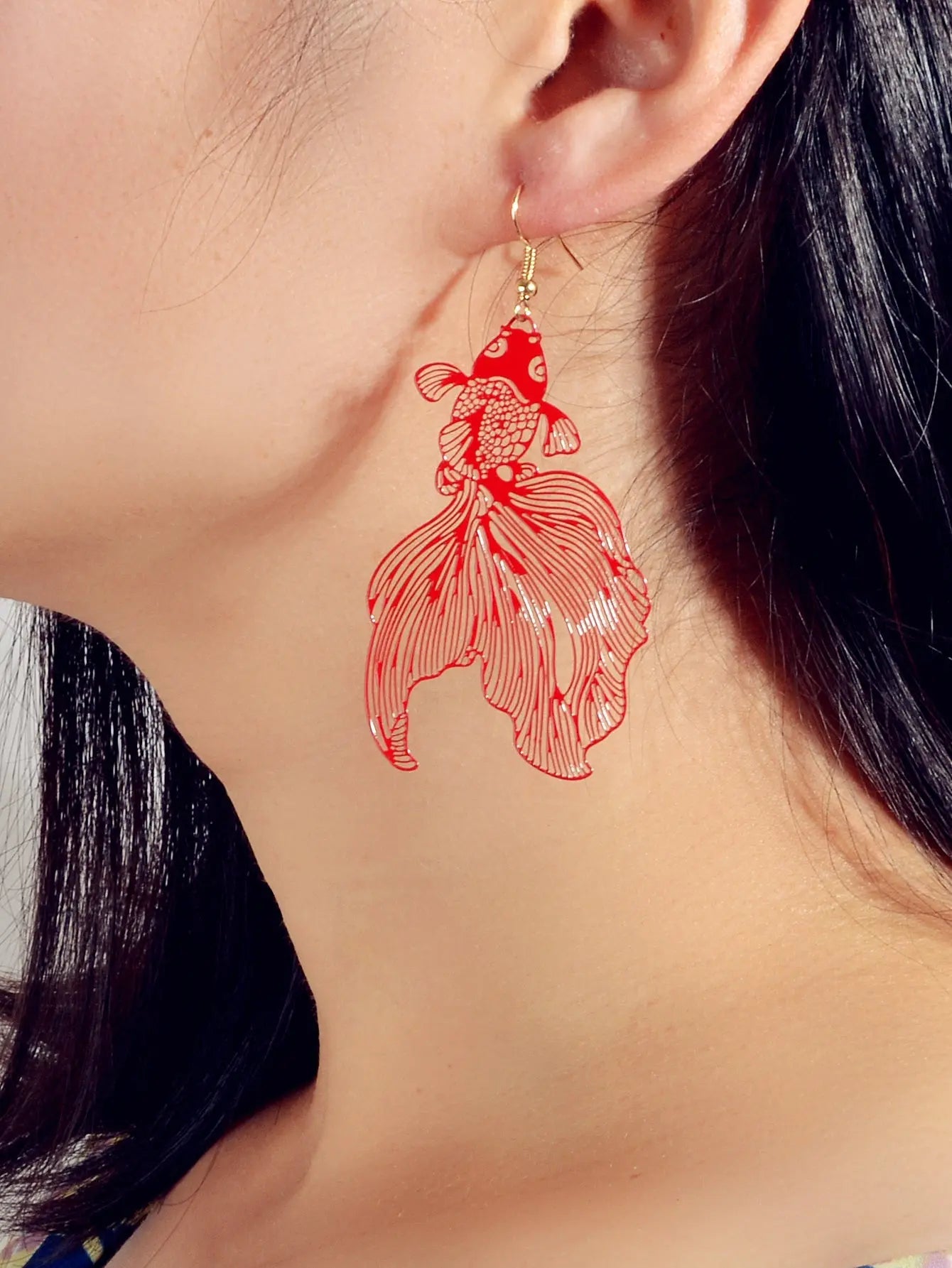 AU Stock Lovely Goldfish Shape Drop Dangle Earrings Hollow Fish Party Jewellery Feelontop Jewellery