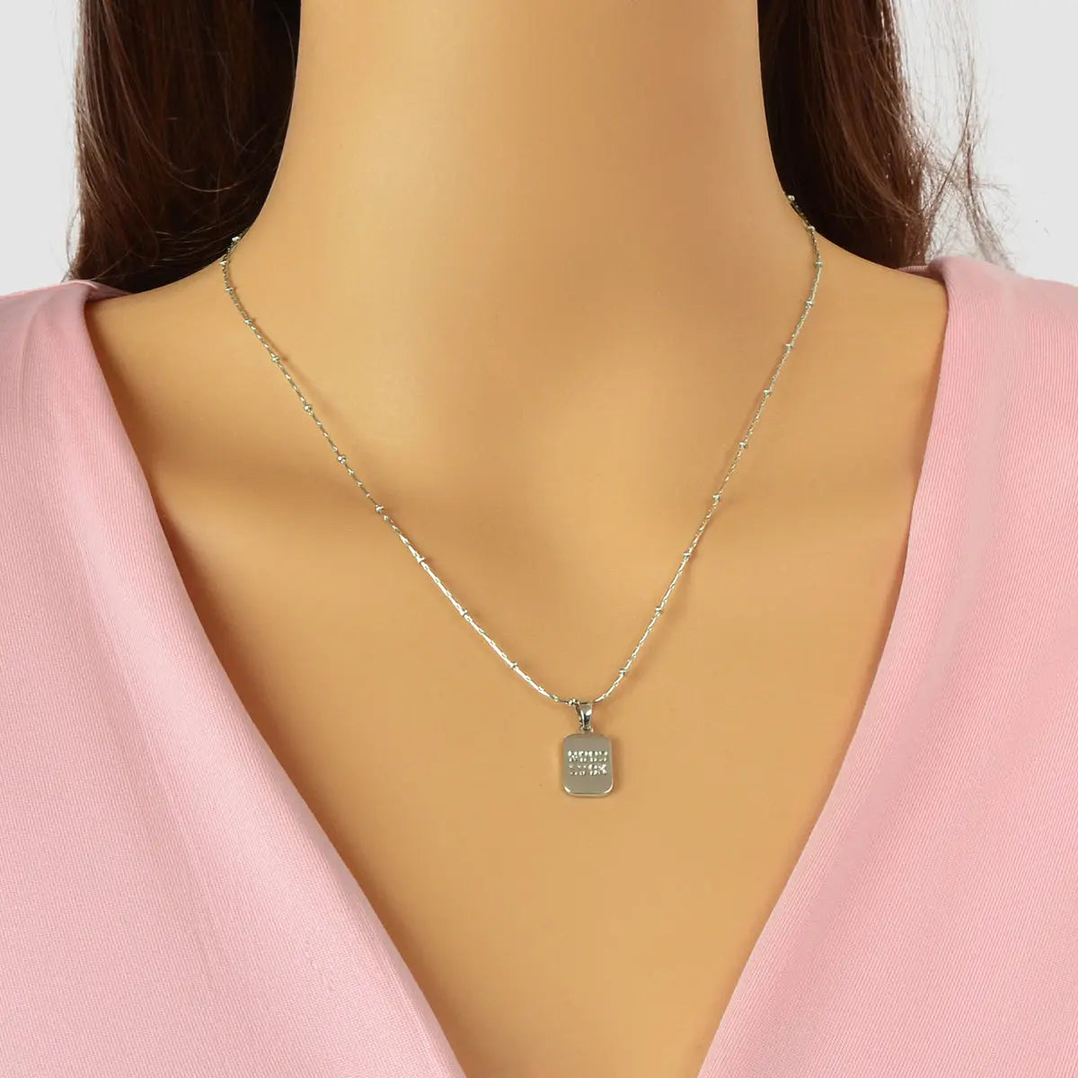 Minimalist Silver Chain Good Luck Letter Square Pendant Necklace Daily Jewellery Feelontop Jewellery