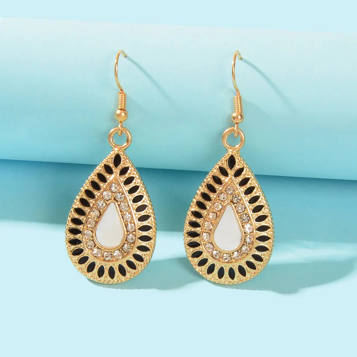 Rhinestone Decor White Crystal Water Drop Dangle Earrings Bohemian Accessories Feelontop Jewellery