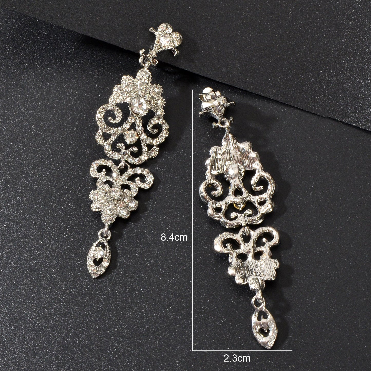 Luxury Rhinestones Silver Hollow Carving Pendant Earrings Banquet Wedding Jewellery Feelontop Jewellery