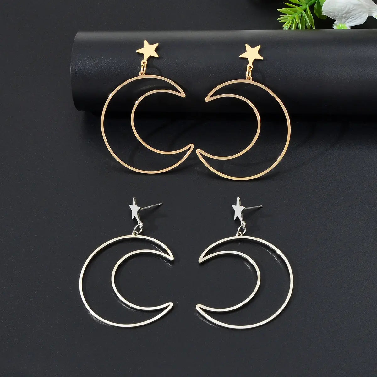Hollow Out Large Moon Pendant Earrings Celestial Statement Jewelry Holiday Gift Feelontop Jewellery