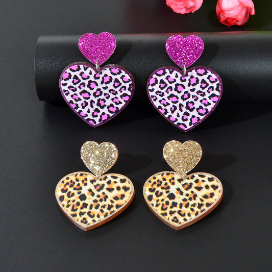 Colourful Leopard Print Heart Pendant Earrings Wild Style Statement Jewellery Feelontop Jewellery