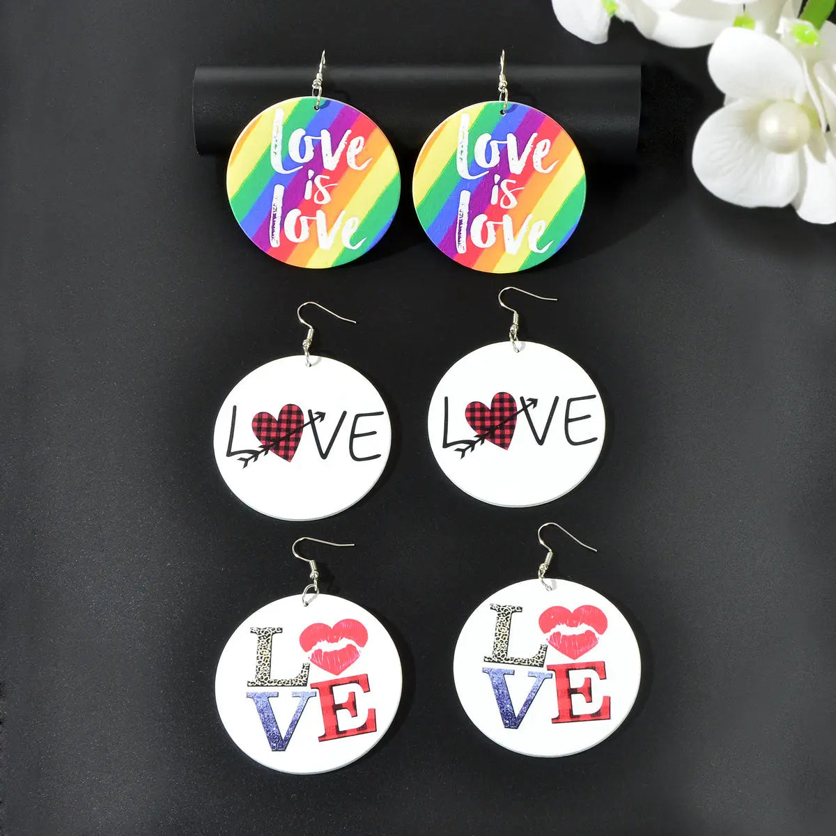 Stunning Colorful LOVE Circle Earrings - Fashionable Round Ear Jewelry Accessory Feelontop Jewellery