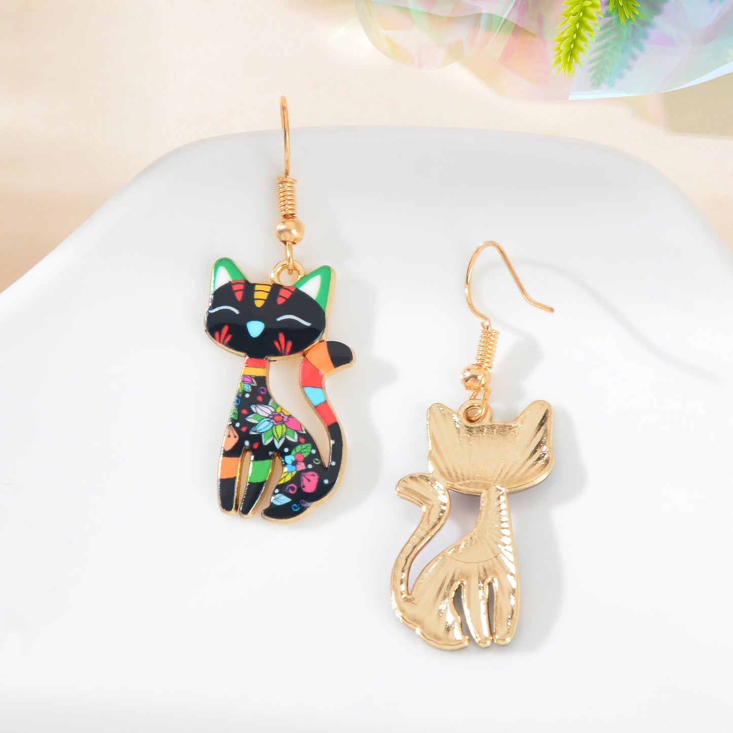 Lovely Colorful Cartoon Cat Design Animal Dangle Earrings Party Holiday Jewelry Feelontop Jewellery