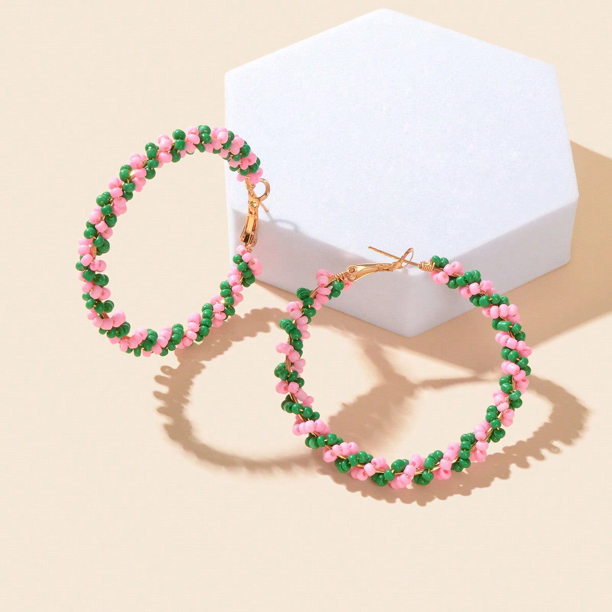 Boho Sweet Colourful Seed Beads Handmade Circle Hoop Earrings for Women Holiday Feelontop Jewellery