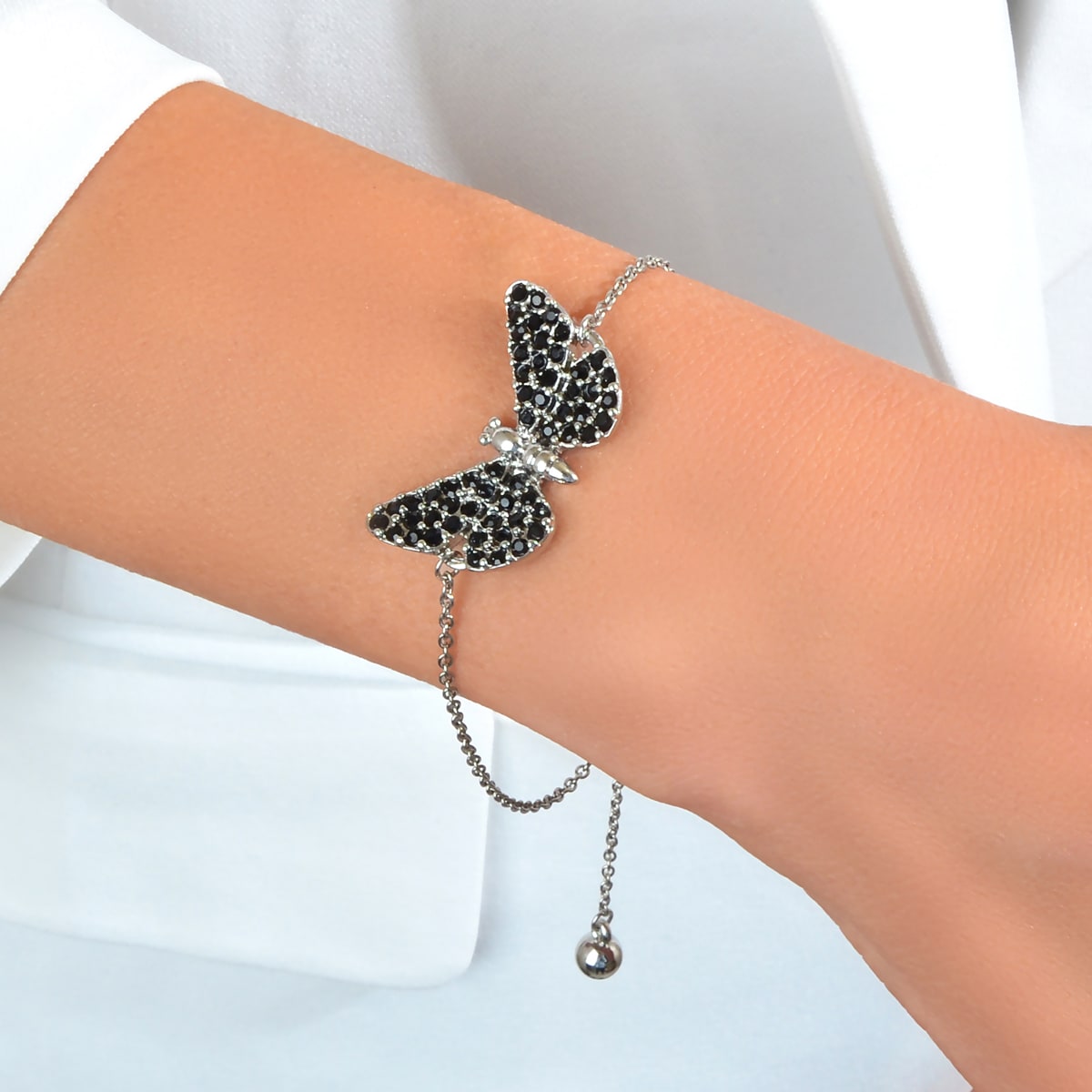Stunning Black Diamond Butterfly Pendant Bracelet - Sparkle and Style Jewellery Feelontop Jewellery