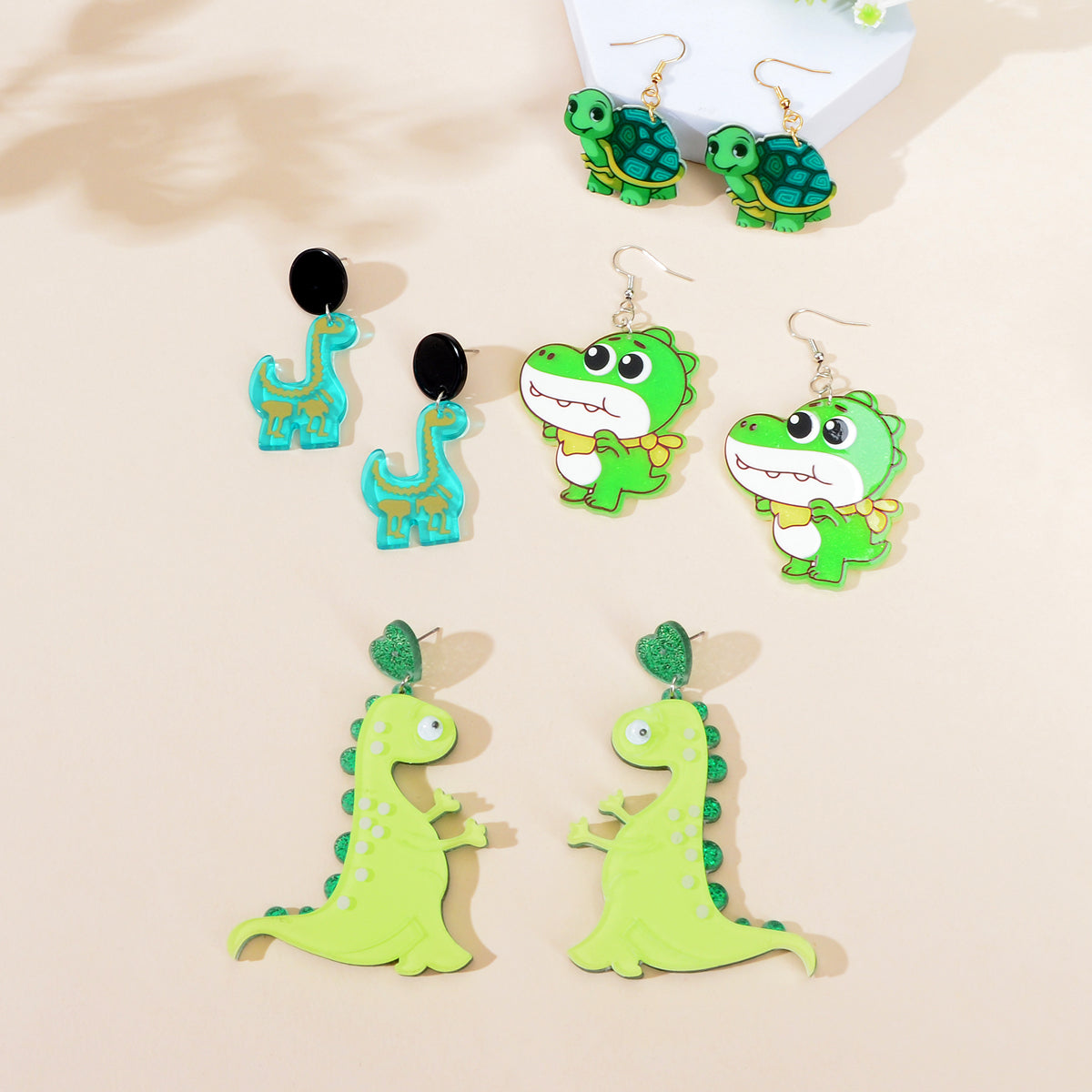 Cute Dinosaur Pendant Earrings Adorable Jurassic Style Statement Jewellery Gift Feelontop Jewellery