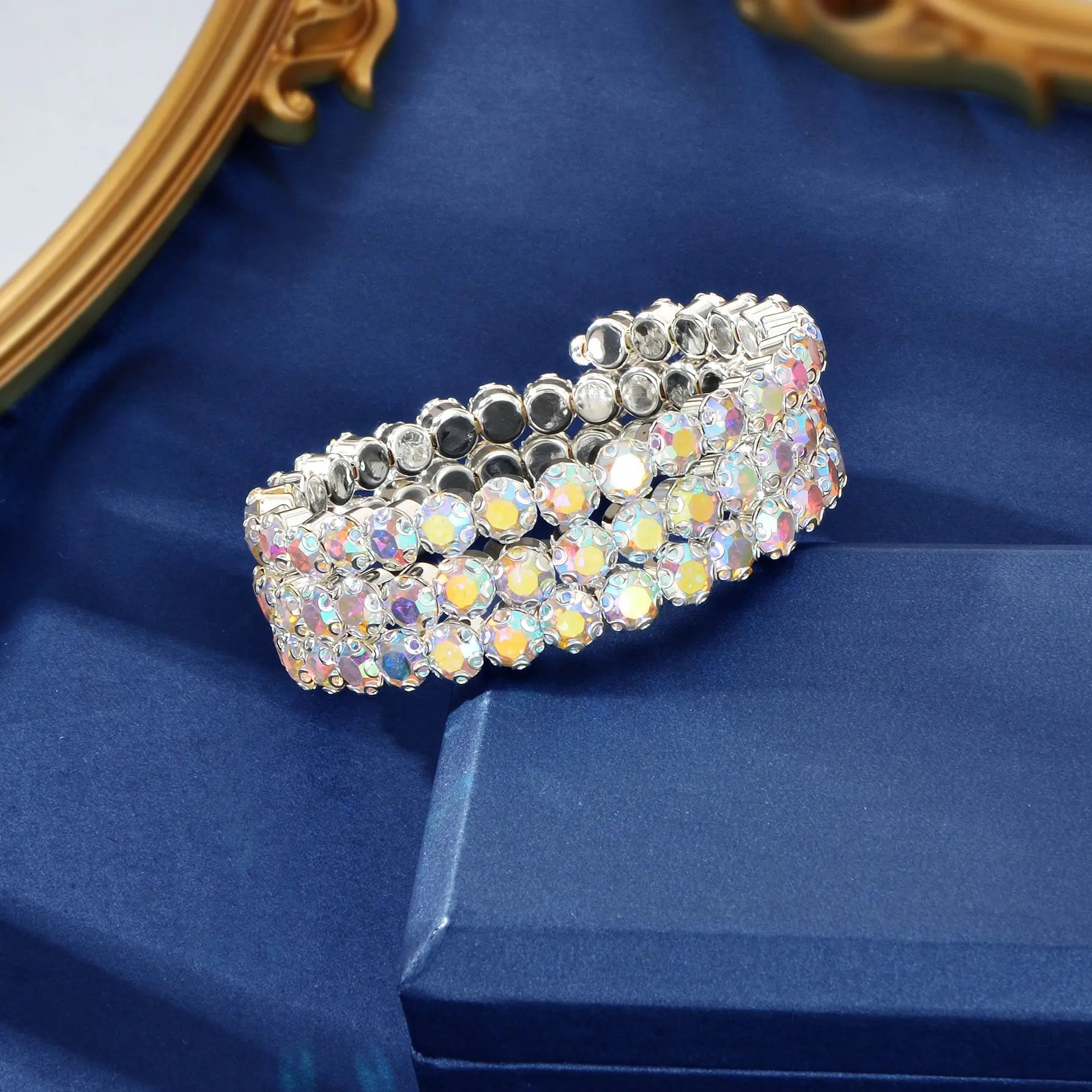 Luxurious Sparkling Zircon Decor Silver Layered Bracelets Bangle Wedding Jewelry Feelontop Jewellery