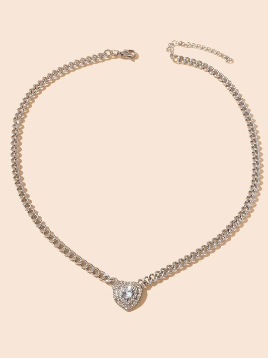 Stunning Silver Heart Pendant Necklace Elegant Jewellery Piece Girls Party Gift Feelontop Jewellery