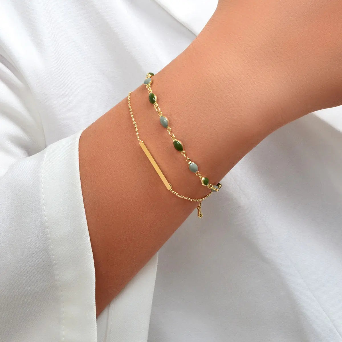 Stylish Colorful Oval Pendant Double-Layer Chain Bracelet Feelontop Jewellery