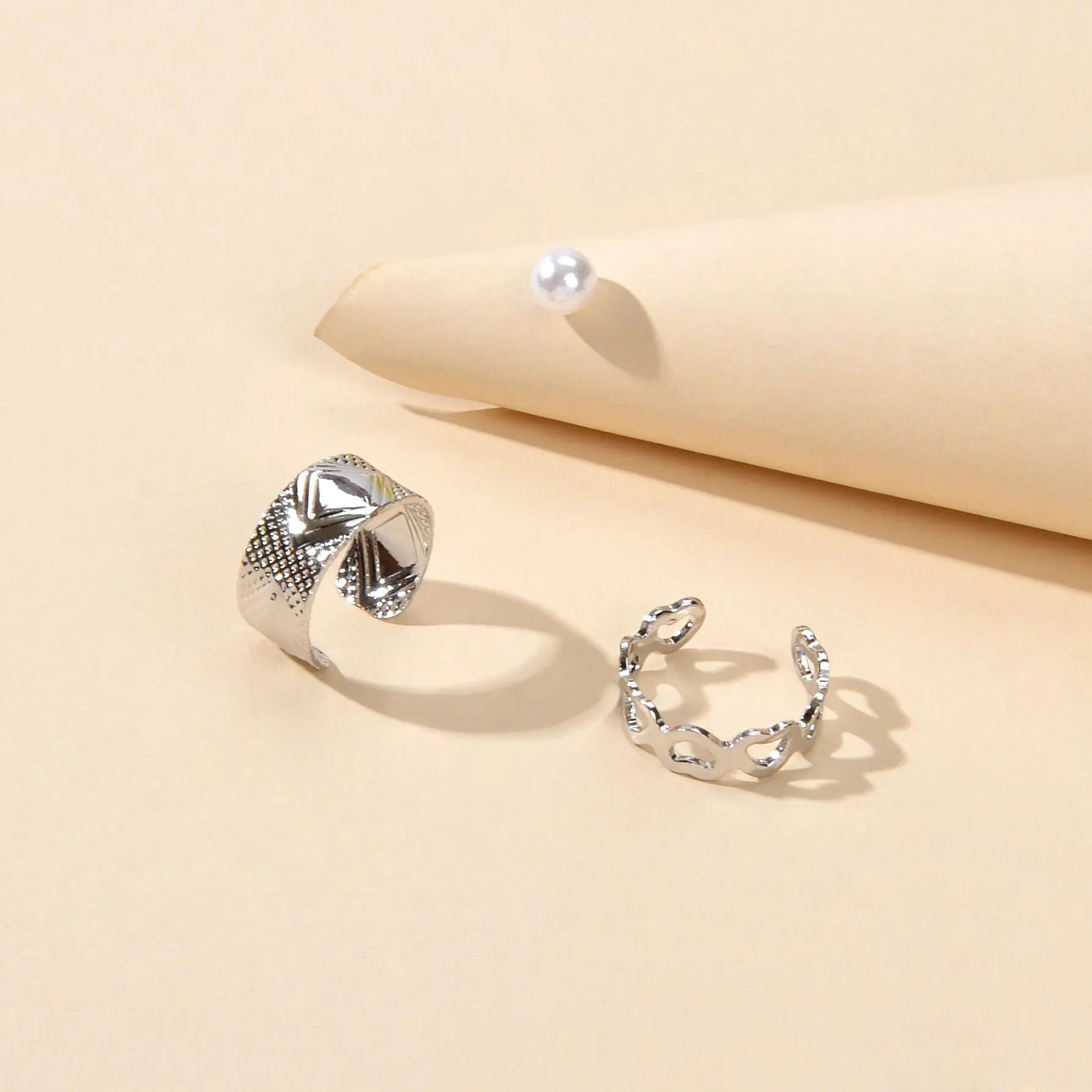 3 pcs Imitation Pearl Stud Gold Silver Hollow out Heart Ear Cuff Cartilage Earrings set Feelontop Jewellery