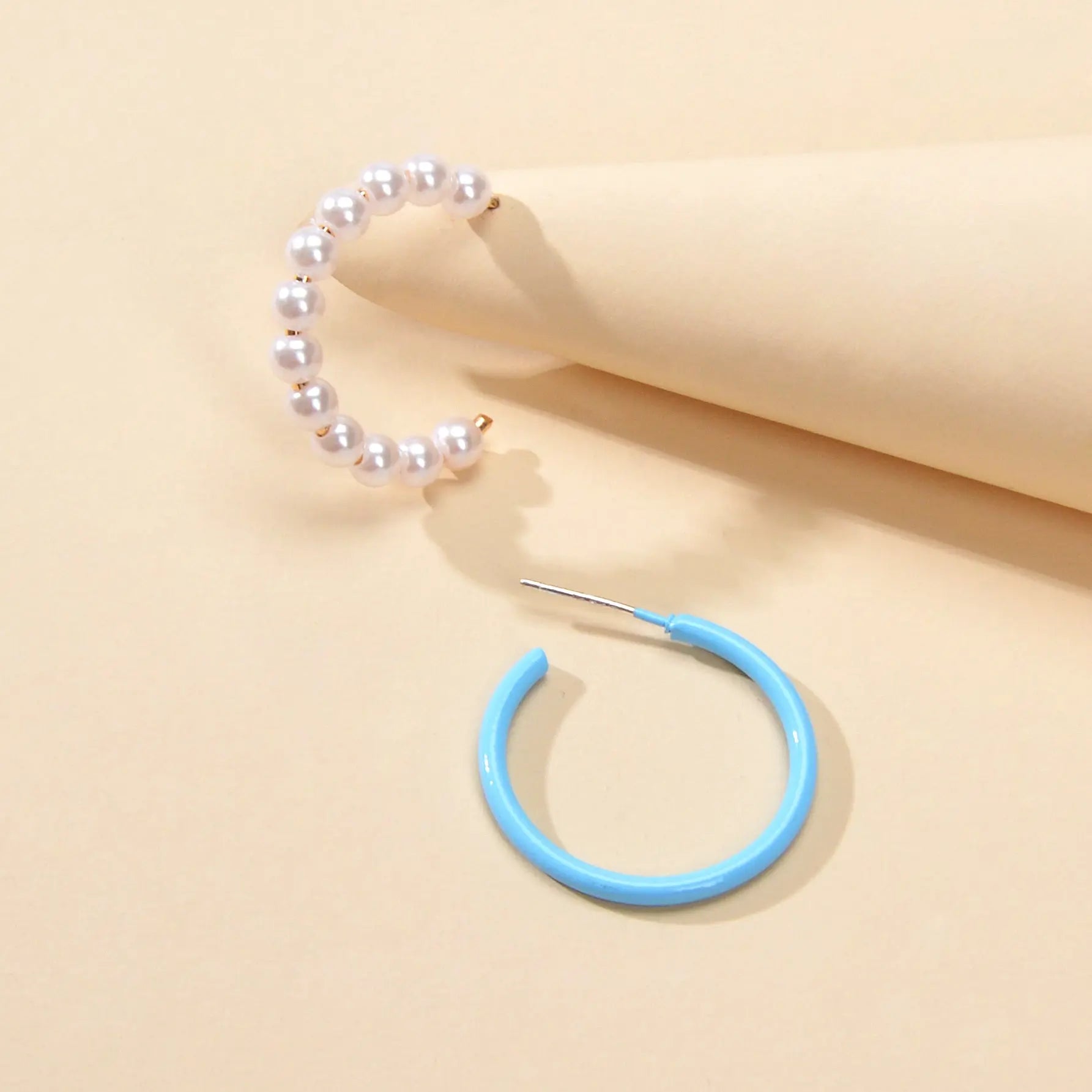 Blue Circle Pearl Asymmetric Trendy Hoop Earrings Women Party Designer Jewellery Feelontop Jewellery