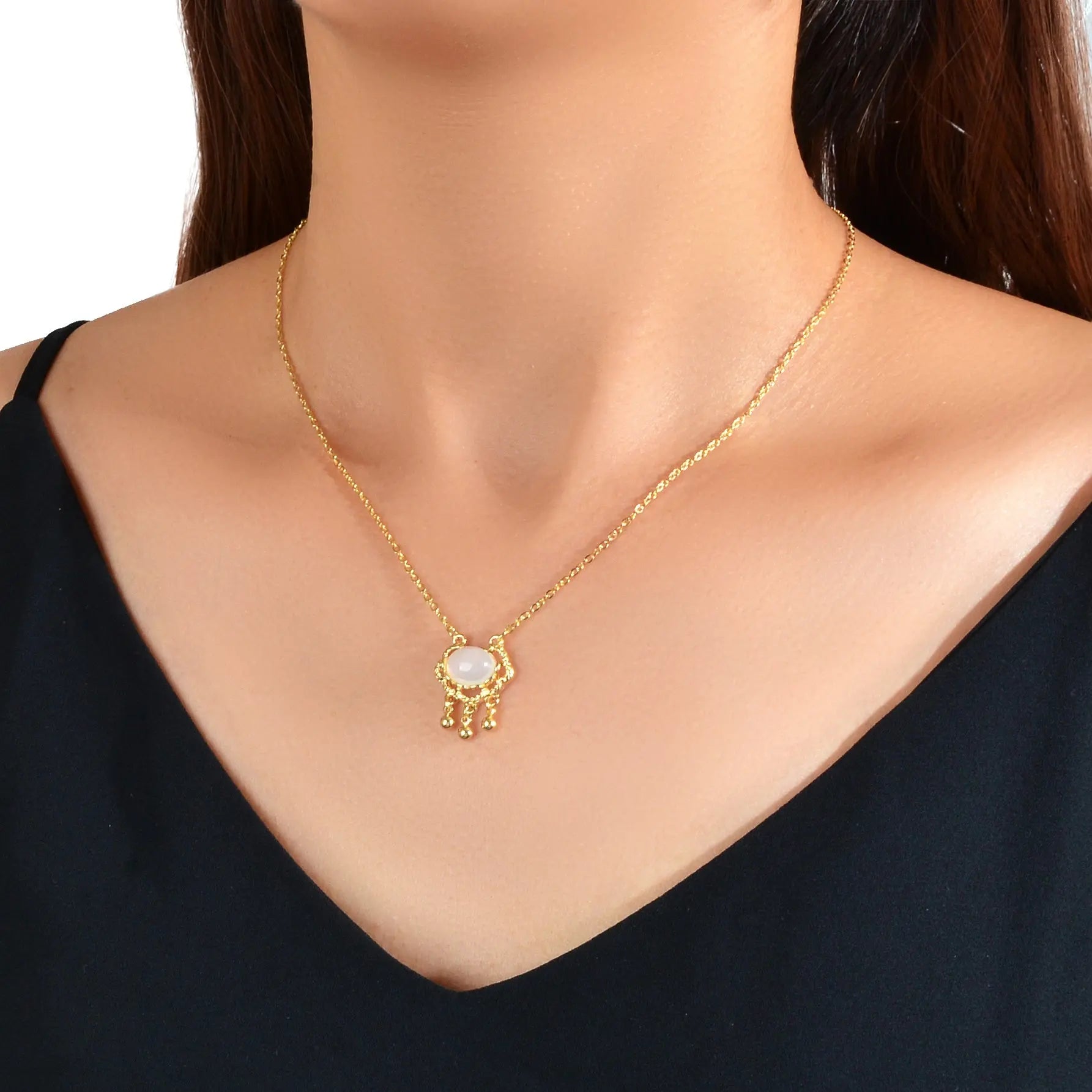 Textured Jewelry Opal Gold Chain Lock Pendant Necklace Best Friend Birthday Gift Feelontop Jewellery