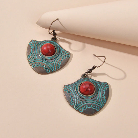Oxidized Traditional Jewellery Beads Carved Geometric Dangle Vintage Earrings Feelontop Jewellery