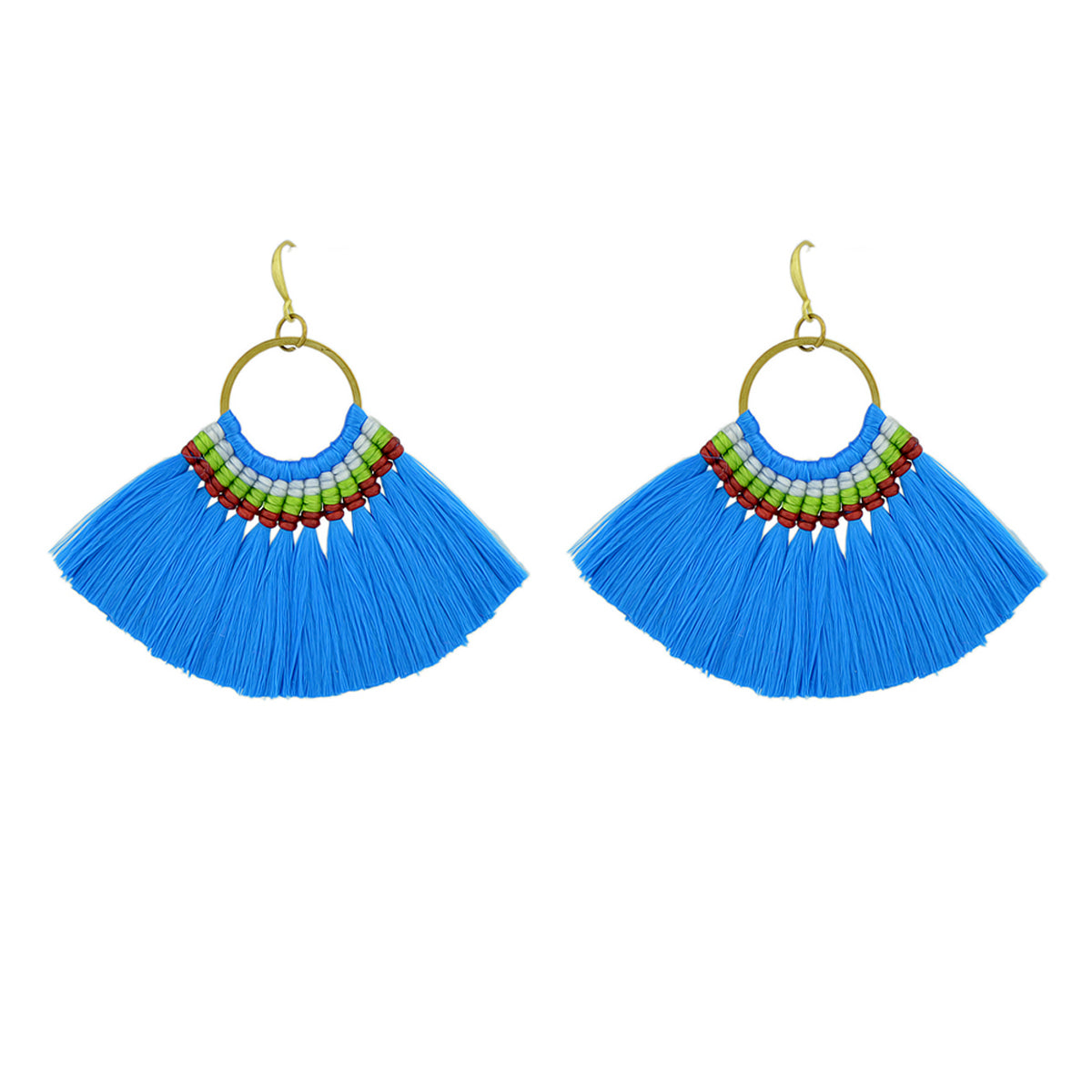 Ethnic Traditional Jewellery Colorful Tassel Fan Shape Dangle Bohemian Earrings Feelontop Jewellery